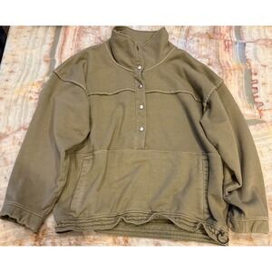 FP Movement Womens Pullover Sweatshirt Olive Green Snap Front Oversized Size L